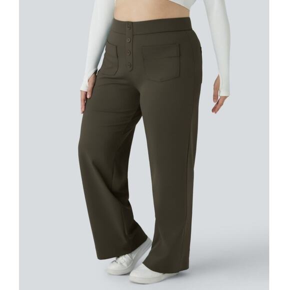 Halara Plus Size 2X High Waisted Wide Leg Pants Green Straight Casual Comfy Work - Picture 1 of 8